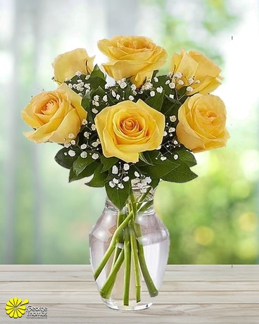 6 Yellow Roses Bouquet Flower Arrangement