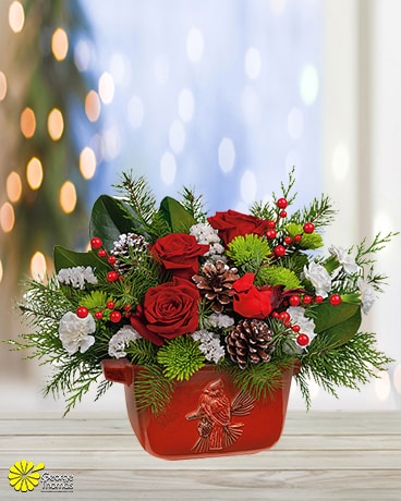 Classic Cardinal Centerpiece Flower Arrangement