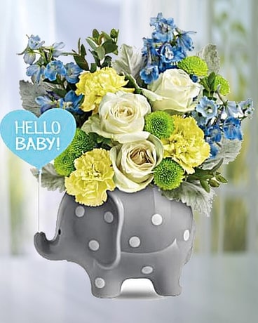 Hello Sweet Baby- Blue Flower Arrangement