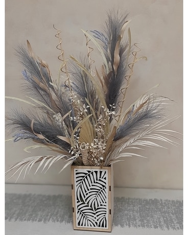 Dried Plume in Laser Wood Vase Dried Flowers