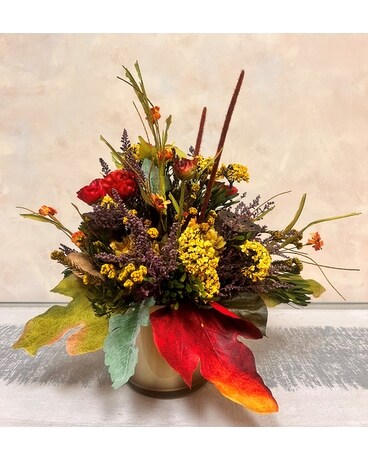 Silk Fall Copper Cylinder Dried Flowers