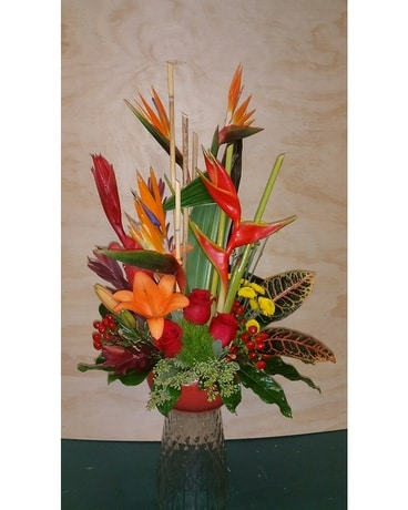 Tropical with Roses Flower Arrangement