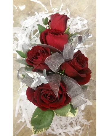 Red Spray Rose Wrist Corsage Flower Arrangement