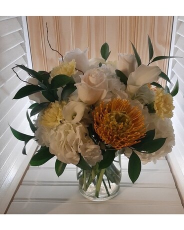 Hydrangeas & Pin Cushion Proteas Flower Arrangement