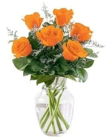 6 Orange Rose Bouquet Flower Arrangement