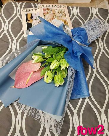 Tulips & Anthurium Bouquet, Custom Wrapping Paper Flower Arrangement