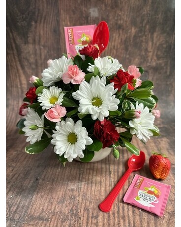 Strawberry Fields Tea Mug Arrangement Flower Arrangement