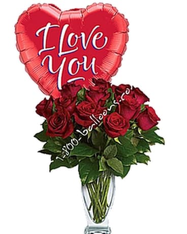 Dozen Red Roses with I Love You Balloon Custom product