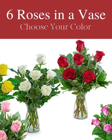 6 Roses in a Vase Flower Arrangement