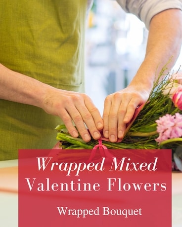 Wrapped Mixed Valentine Flowers Flower Arrangement