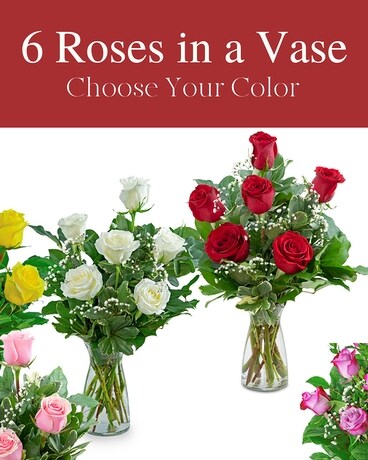 6 Roses in a Vase Flower Arrangement