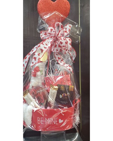 Valentines Gift Basket Flower Arrangement