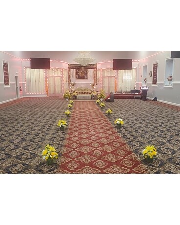 Aisle Decorated at Sikh Gurdwara Flower Arrangement