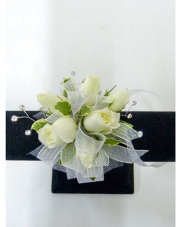White Rose Wrist Corsage with Jewels Flower Arrangement