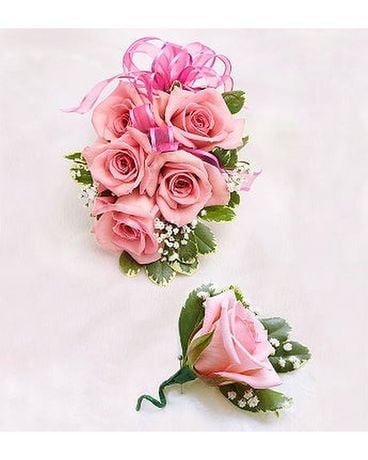 Wrist Corsage & Boutonniere Flower Arrangement