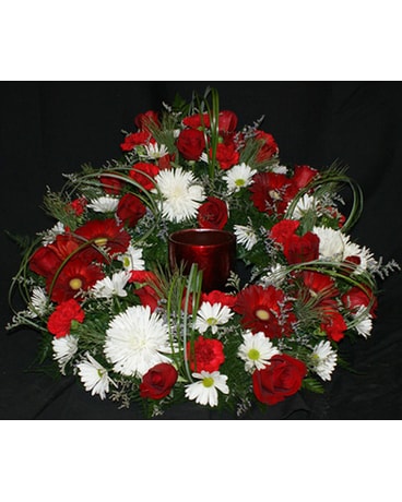 Wreath Around a Crematioin Urn in Schenectady NY - Felthousen's Florist