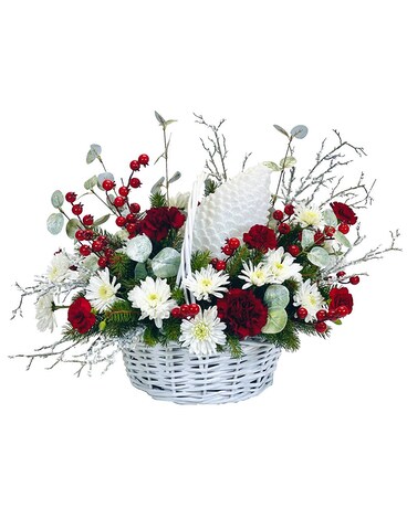 Glistening Pinecone Basket Flower Arrangement