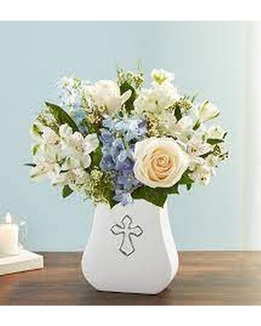 Blue & White Sacred Blessings Flower Arrangement