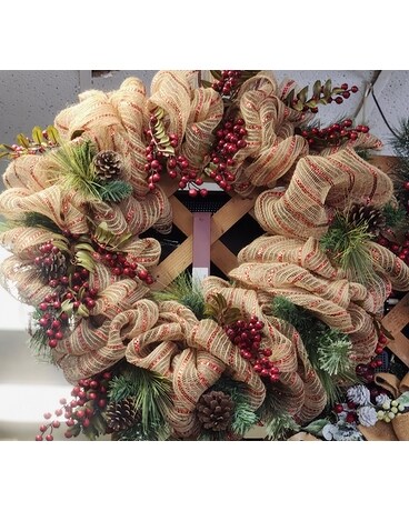Burlap and Berries Wreath Flower Arrangement
