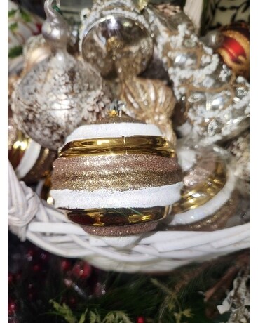 Shimmering Gold and White Ornament 13pc Flower Arrangement