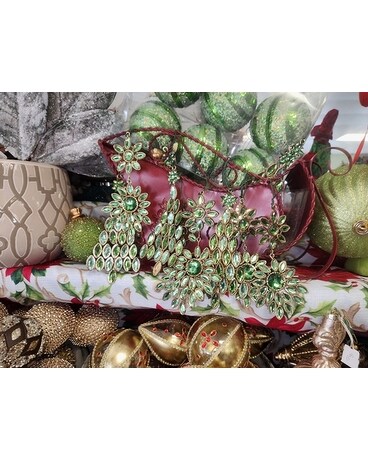 Green Jeweled Ornament 6pc Gifts