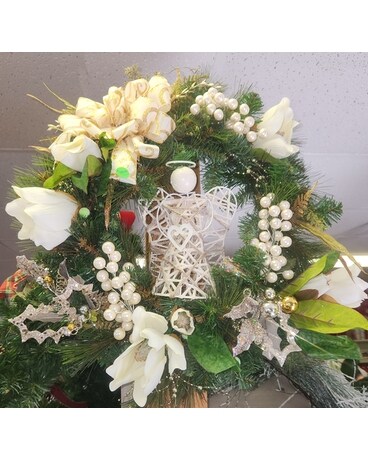 Magnolia Angel Wreath Specialty Arrangement
