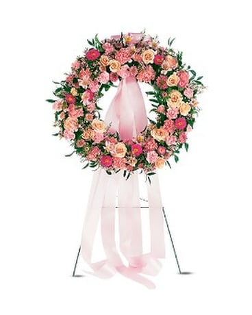 Respectful Pink Wreath Flower Arrangement