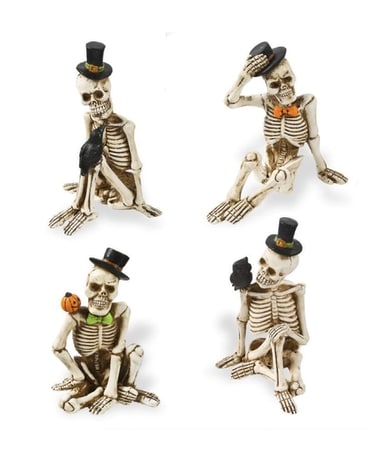 Sitting Resin Skeleton with Top Hat | All 4 styles Flower Arrangement