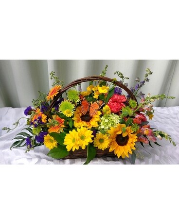 Vibrant Garden Basket Flower Arrangement