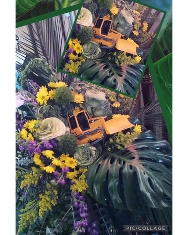 A Bulldozer Tribute Flower Arrangement