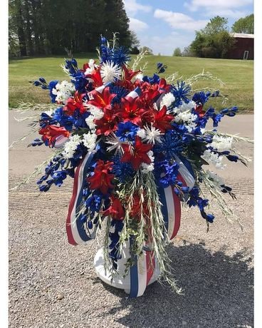 Silk Patriotic Casket Spray Flower Arrangement