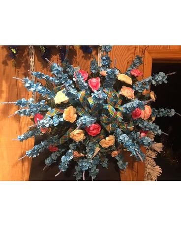Soft Blue Tones with Coral Flower Arrangement