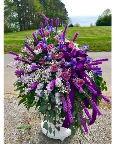 PURPLE CASCADING Funeral Casket Spray Flowers