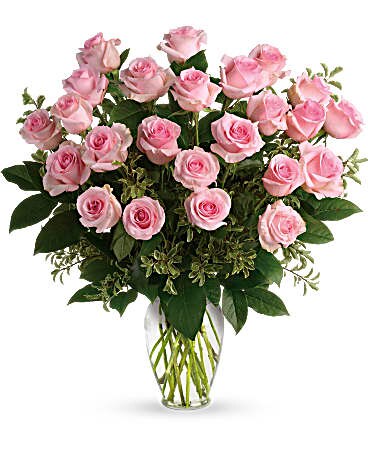 24 Long Stem Pink Roses Flower Arrangement