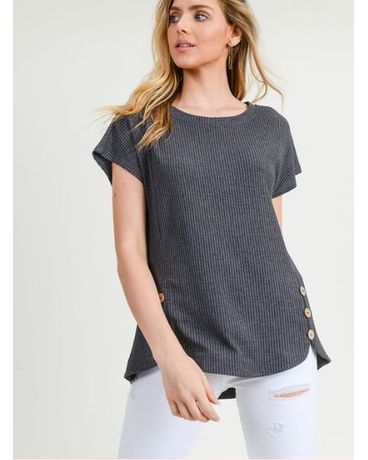 Boxy Dolman Sleeve Knit Pullover With Side Button Flower Arrangement