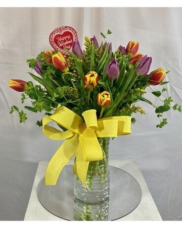 Valentines Tulips Flower Arrangement