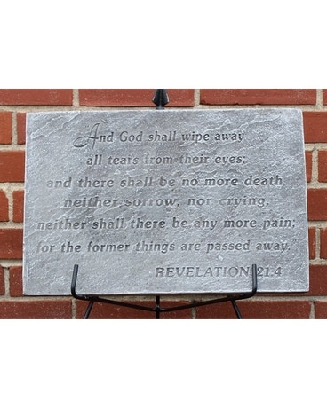 Revelations 21:4 Stone with Easel Flower Arrangement