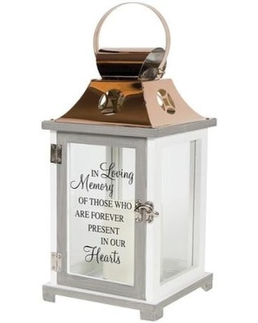 White Lantern with Candle Flower Arrangement