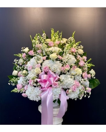 Pink Sympathy Floral Basket Flower Arrangement
