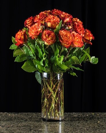 2 Tone  Luxury Flame Rose Bouquet Flower Arrangement