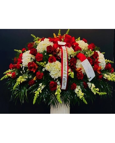 Red & White Casket Spray Flower Arrangement