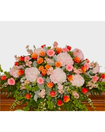 Pink & Orange Casket Spray Flower Arrangement