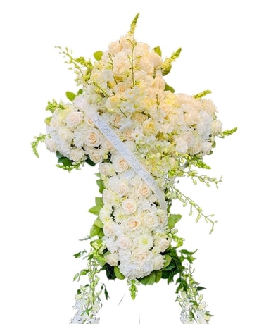 White Rose Cross Flower Arrangement