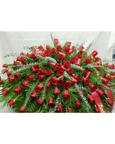 Red Rose Adoration Casket Spray Funeral Casket Spray Flowers
