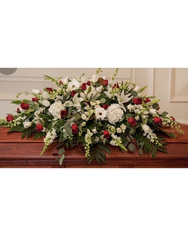 Red & White Memories Casket Spray Funeral Casket Spray Flowers