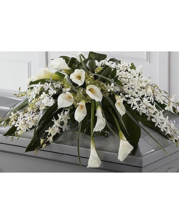 Orchid & Calla Lily Cascade Casket Spray Funeral Casket Spray Flowers