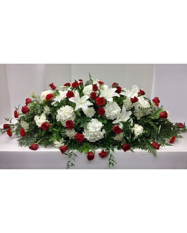 Cherished Memories Red Rose Casket Spray Funeral Casket Spray Flowers