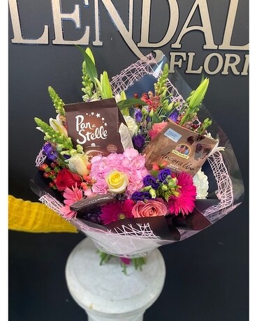 Floral Bouquet w/ Itailian Chocolates and Cookies Flower Arrangement