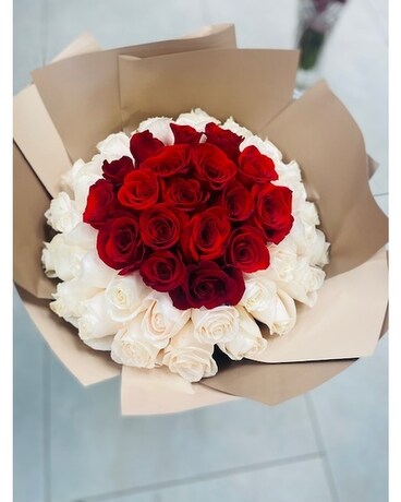 Red & White Roses Hand-Tied Bouquet Flower Arrangement