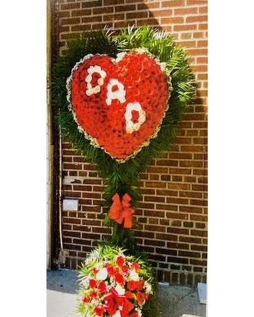 A & M Red Rose Dad Heart With Floral Base Flower Arrangement